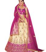 Multicolor embroidered satin semi stitched lehenga