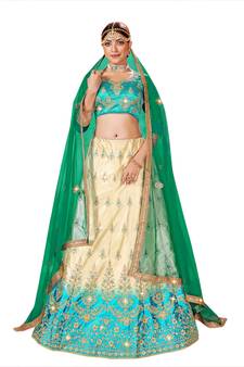 Multicolor embroidered satin semi stitched lehenga