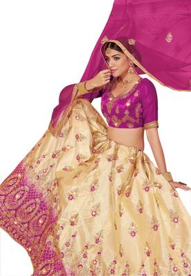 Multicolor embroidered satin semi stitched lehenga 2