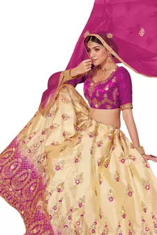 Multicolor embroidered satin semi stitched lehenga