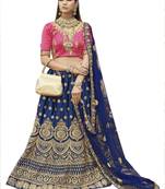 Blue embroidered satin semi stitched lehenga