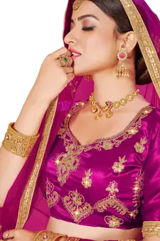 Multicolor embroidered satin semi stitched lehenga