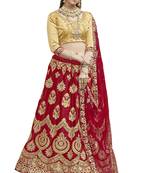 Maroon embroidered satin semi stitched lehenga