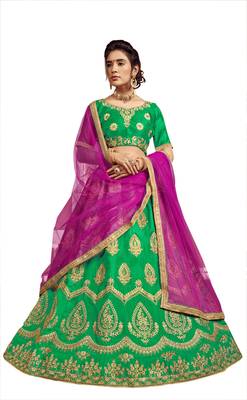 Green embroidered  Art Silk semi stitched lehenga 1