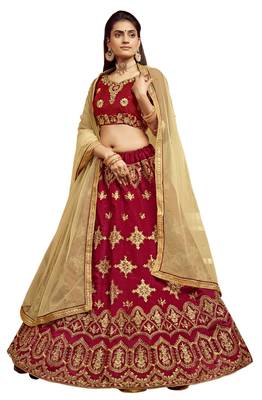 Maroon embroidered Art Silk semi stitched lehenga 1