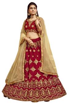 Maroon embroidered  Art Silk semi stitched lehenga