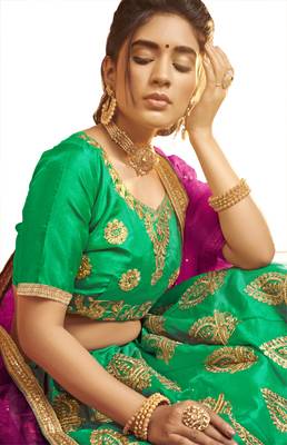 Green embroidered  Art Silk semi stitched lehenga 2