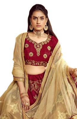Maroon embroidered Art Silk semi stitched lehenga 2