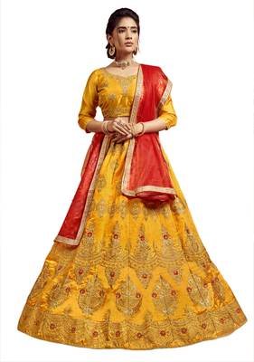 Yellow embroidered  Art Silk semi stitched lehenga 1