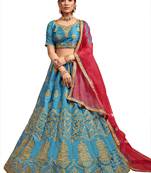 Aqua-blue embroidered art silk semi stitched lehenga