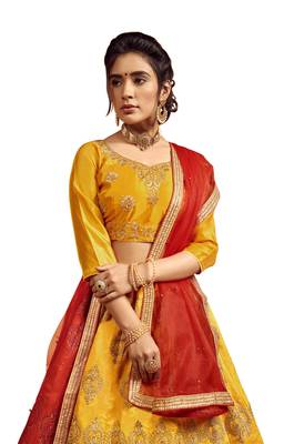 Yellow embroidered  Art Silk semi stitched lehenga 2