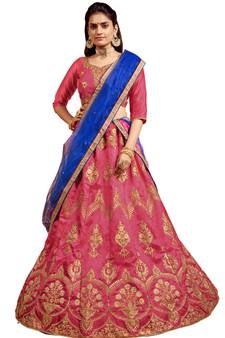 Pink embroidered  Art Silk semi stitched lehenga