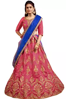 Pink embroidered  Art Silk semi stitched lehenga