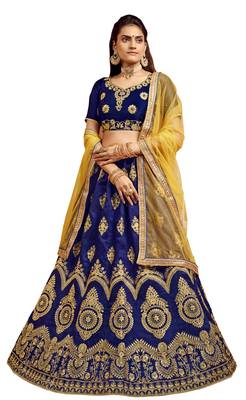 Blue embroidered  Art Silk semi stitched lehenga 1