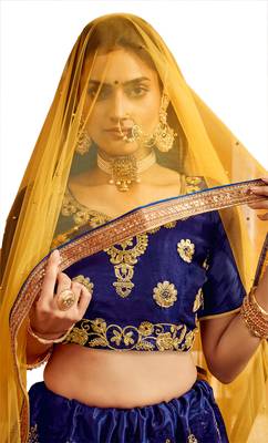 Blue embroidered  Art Silk semi stitched lehenga 2