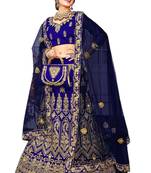 Blue embroidered satin semi stitched lehenga