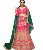 Pink embroidered satin semi stitched lehenga