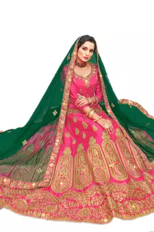 Pink embroidered satin semi stitched lehenga
