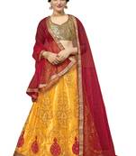 Yellow embroidered net semi stitched lehenga