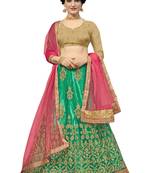 Green embroidered net semi stitched lehenga