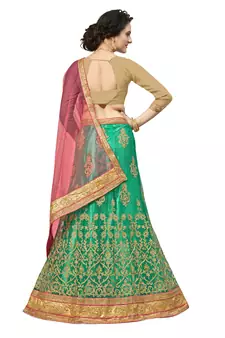 Green embroidered net semi stitched lehenga