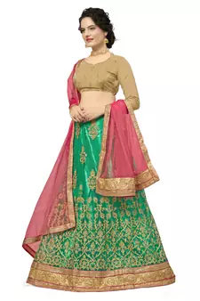 Green embroidered net semi stitched lehenga