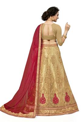 Beige embroidered net semi stitched lehenga 2