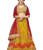 Yellow embroidered net semi stitched lehenga