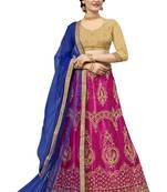 Pink embroidered net semi stitched lehenga