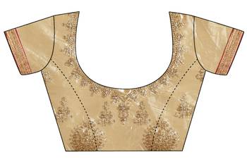 Beige embroidered net semi stitched lehenga 4