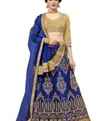 Blue embroidered net semi stitched lehenga
