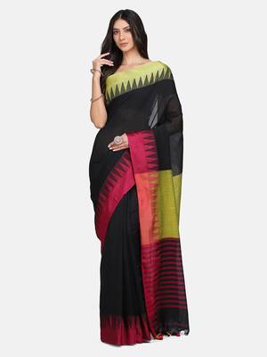 Black woven silk cotton saree with blouse 1