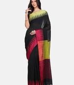 Black woven silk cotton saree with blouse