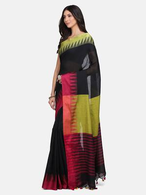 Black woven silk cotton saree with blouse 2