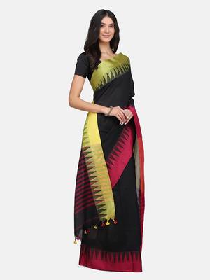 Black woven silk cotton saree with blouse 5