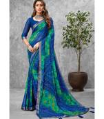 Blue Floral Print Chiffon Sarees
