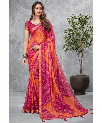 Maroon Floral Print Chiffon Sarees 1