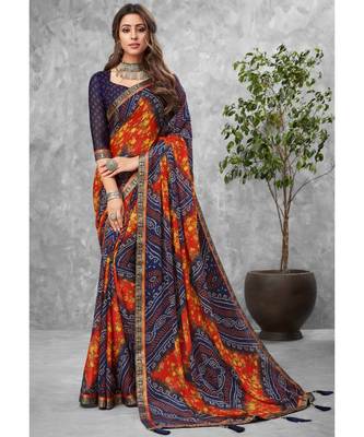 Navy Floral Print Chiffon Sarees 1