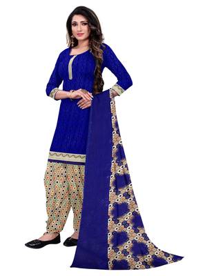 Blue Printed Synthetic Unstitched Salwar With Dupatta 2