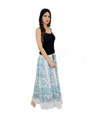 Kastiel Cotton Hand Block Printed Skirt For Women 4