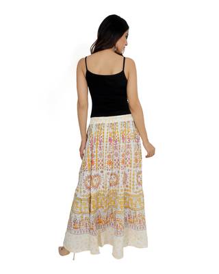 Kastiel Cotton Hand Block Printed Skirt For Women 4