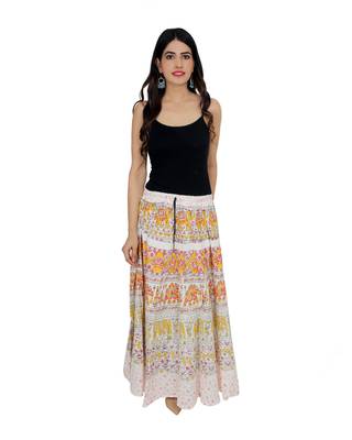 Kastiel Cotton Hand Block Printed Skirt For Women 1