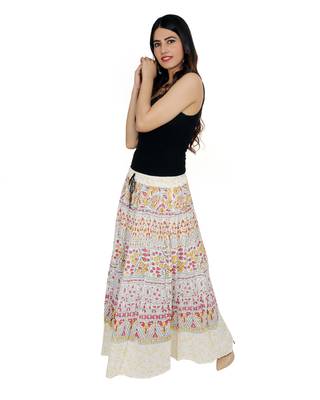 Kastiel Cotton Hand Block Printed Skirt For Women 3