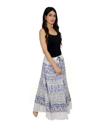 Kastiel Cotton Hand Block Printed Skirt For Women 3