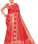 Red woven art silk saree with blouse