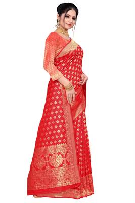 Red woven art silk saree with blouse 2