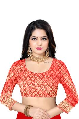 Red woven art silk saree with blouse 4
