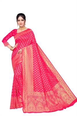 pink woven art silk saree with blouse 1