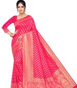 pink woven art silk saree with blouse