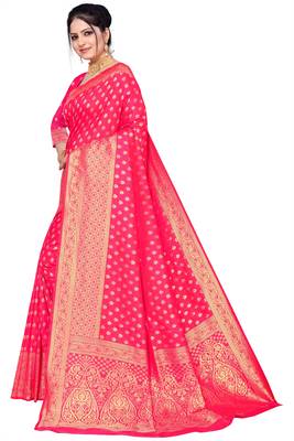 pink woven art silk saree with blouse 2